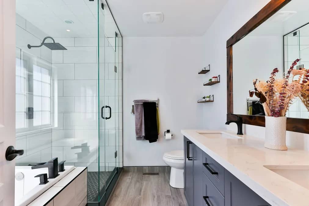 cover ugly rental bathroom floor tiles with removable vinyl flooring in an apartment