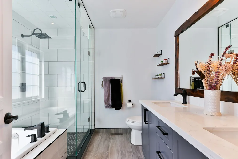 cover ugly rental bathroom floor tiles with removable vinyl flooring in an apartment