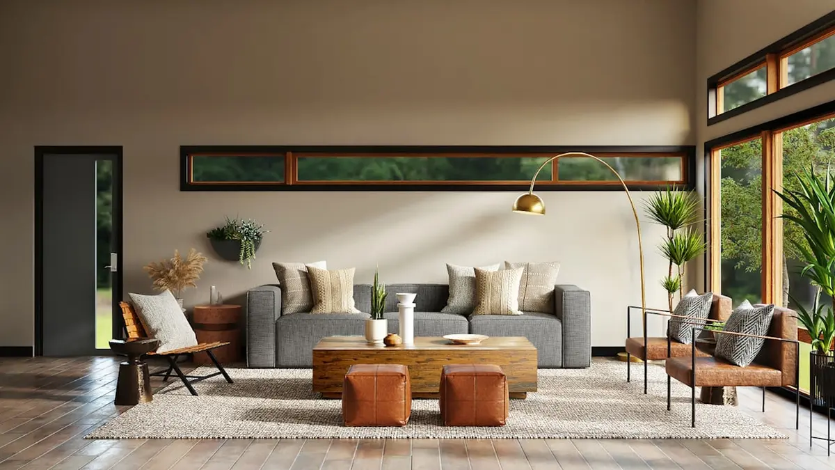 Oversized full length floor mirror leaning against bedroom wall with natural light