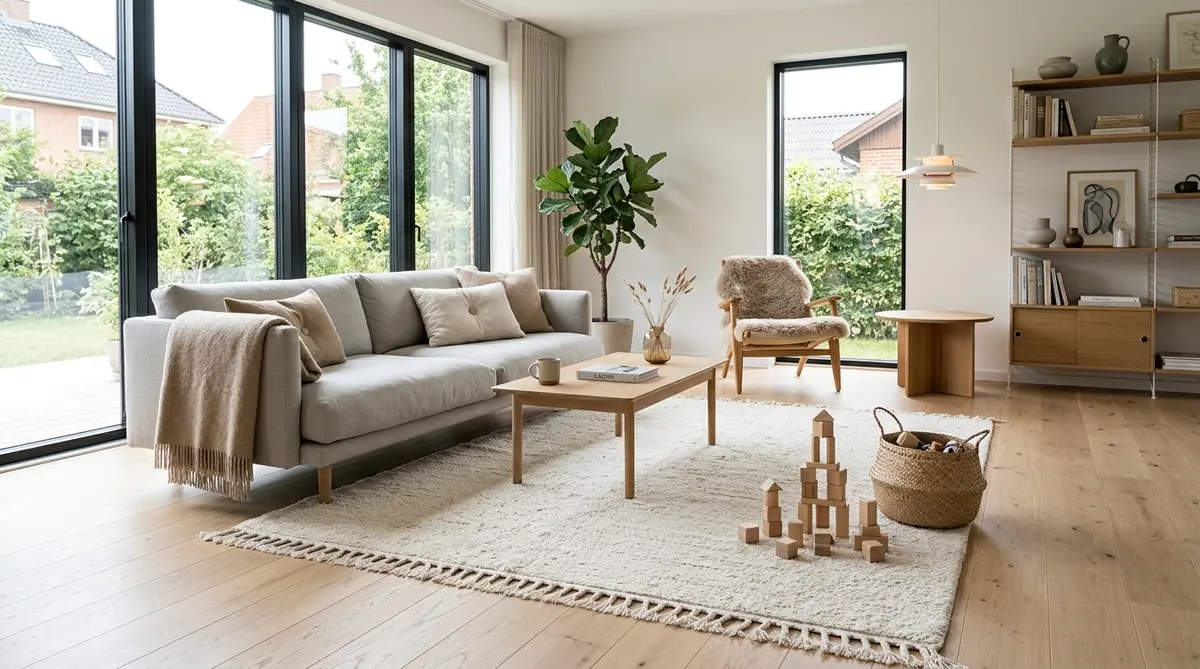 Lorena Canals machine-washable natural ivory cotton area rug in family living room