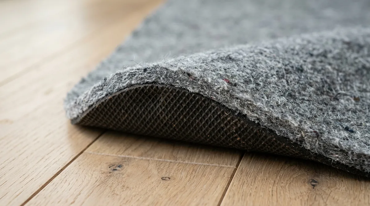 Dual-sided rug pad with needle-punched felt top and textured natural tree rubber bottom