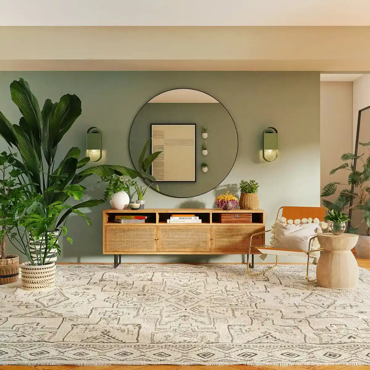 Contemporary compact dining nook featuring clean white recessed flat panel wainscoting and natural wood furnishings