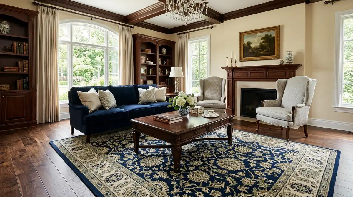 SAFAVIEH Heritage traditional oriental navy blue and ivory hand-tufted wool area rug