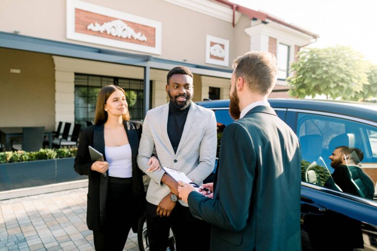 A collage of professionals working in diversified commercial services, including a financial analyst, a maintenance worker, and a customer service representative.