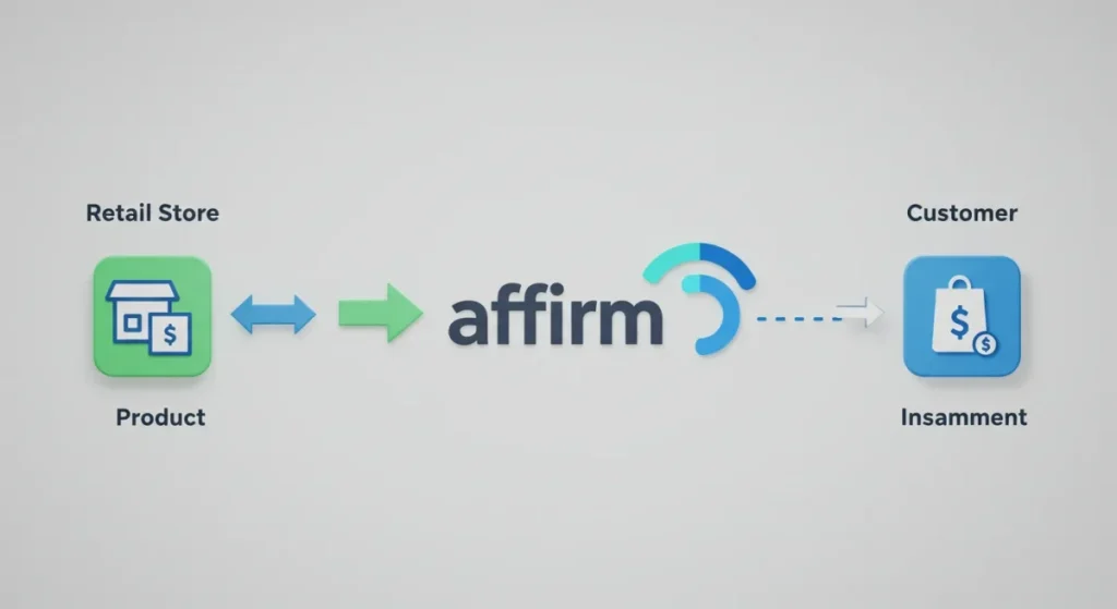 A diagram showing the flow of money and goods between a customer, a merchant, and Affirm.