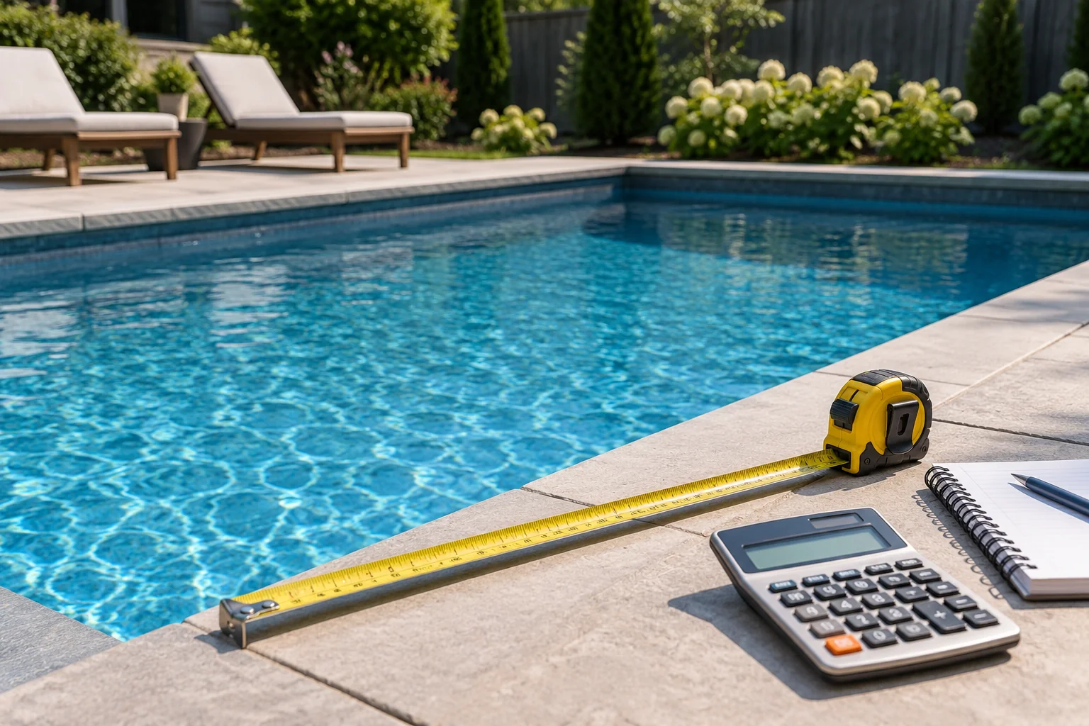 Pool dimensions measured with a tape and calculator
