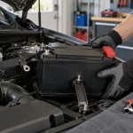 Car battery being safely removed from a vehicle