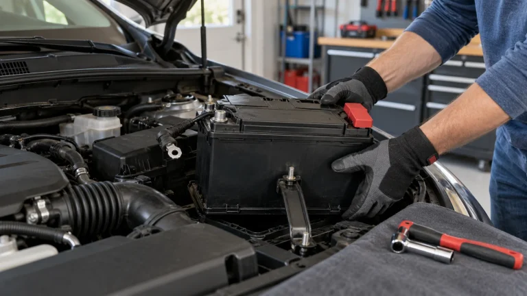 Car battery being safely removed from a vehicle